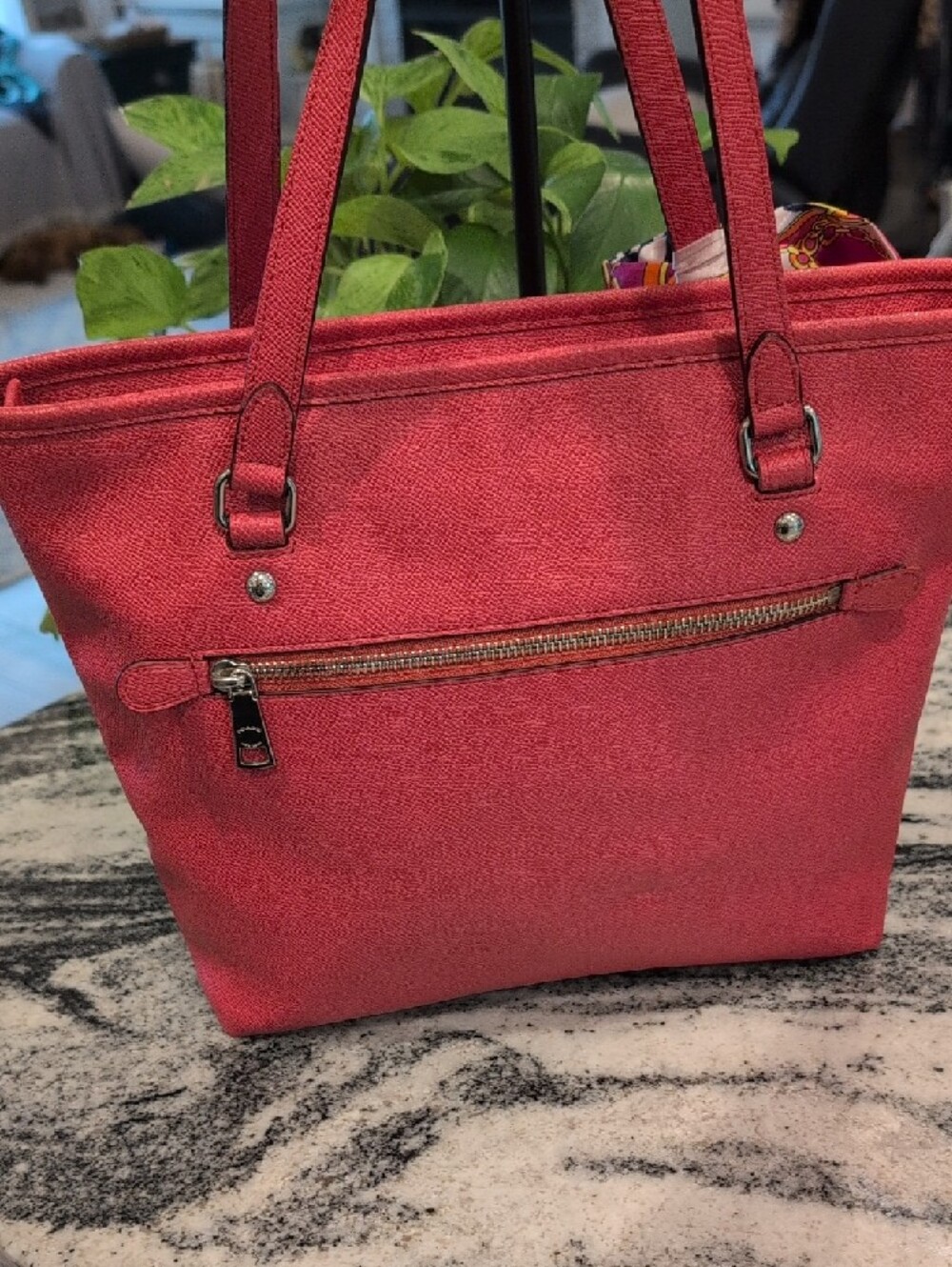 Coach Pink Leather Tote with Multicolor Silk Scarf Accent - Picture 5 of 9